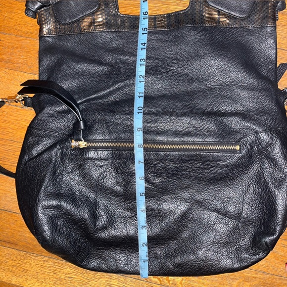 Foley + Corinna Black Leather Multi-Functional Bag with Animal Print Accent EUC - Picture 6 of 16